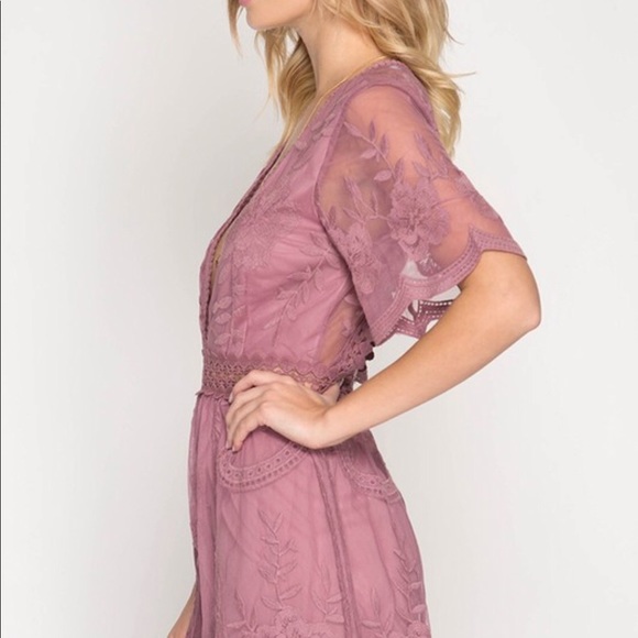 Mesh Lace Romper- DUSTY ROSE - Picture 5 of 5